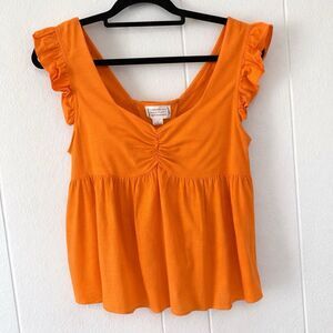 Loveriche Womens Large Shirt Babydoll Coquette Cottagecore Orange Corset Linen
